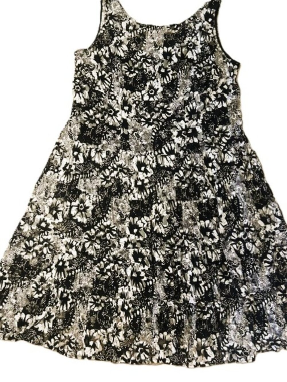 SL Fashions Dress Black White Botanical Tiered sz 18W Full lining Style 618682M